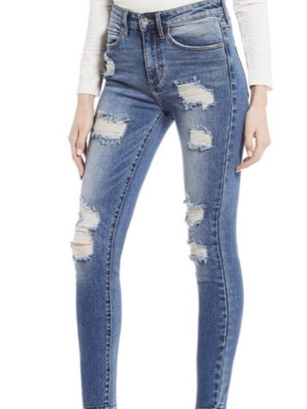 Guess Vintage High Waisted Heavily Distressed Skinny Jeans